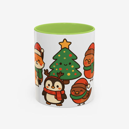 Kerst Dieren Mok — Schattige Pinguïn, Vos & Roodborstje met Kerstboom