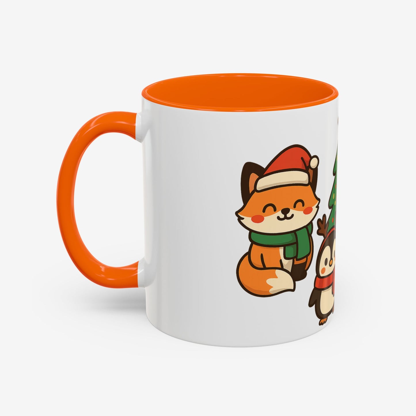 Kerst Dieren Mok — Schattige Pinguïn, Vos & Roodborstje met Kerstboom