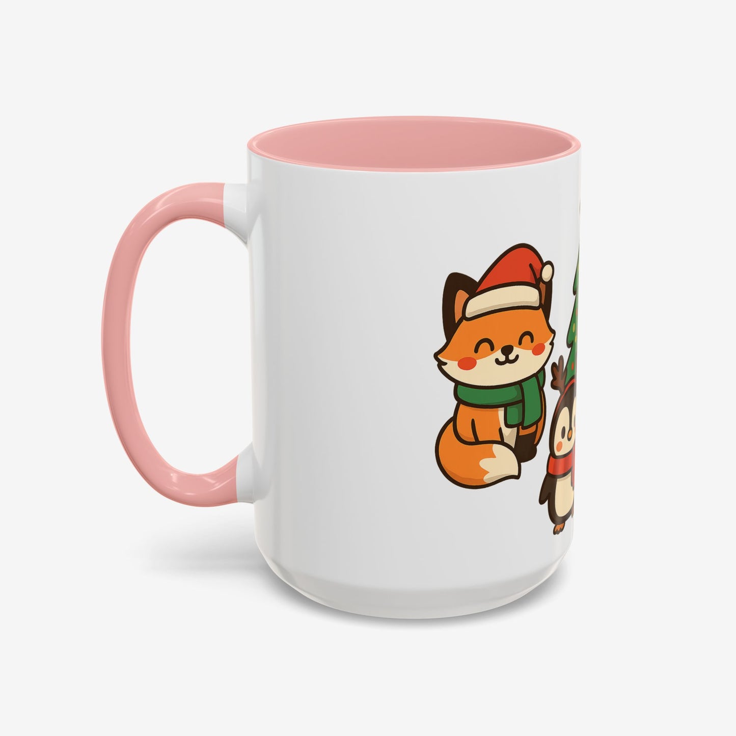 Kerst Dieren Mok — Schattige Pinguïn, Vos & Roodborstje met Kerstboom