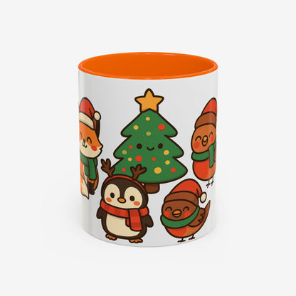 Kerst Dieren Mok — Schattige Pinguïn, Vos & Roodborstje met Kerstboom